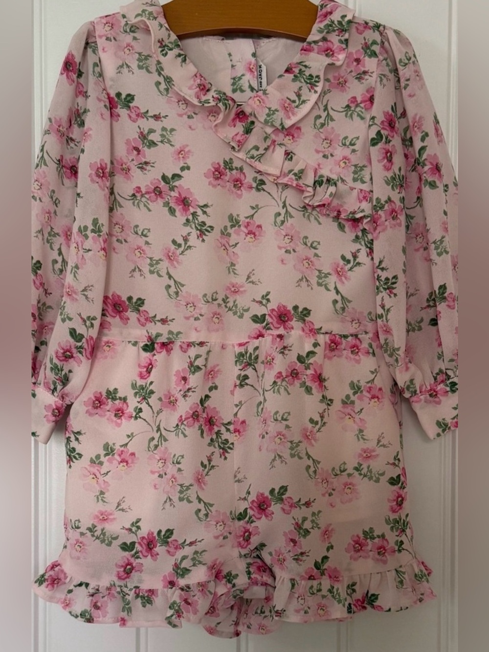 EUC Janie and Jack Pink Floral Ruffle Romper